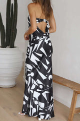 Geometric Print Strapless Maxi Dress
