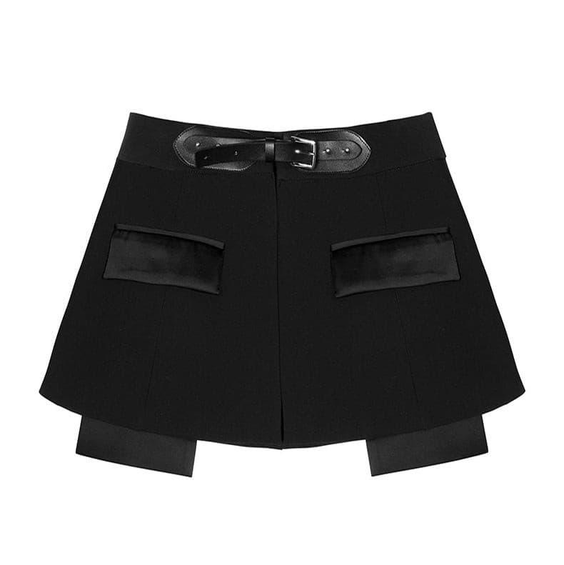 High street stitching pu buckle loop waist skirt