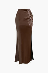 Faux Leather High Waisted Slit Maxi Skirt