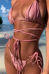 Tassel Tie Ruched Bikini Swimsuit