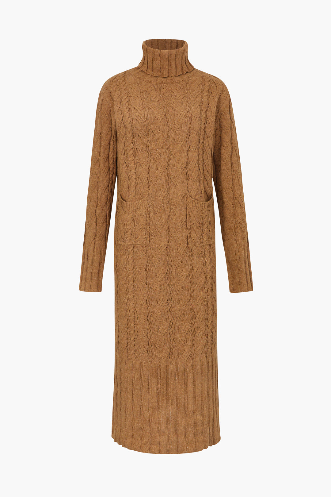 Turtleneck Cable Knit Sweater Dress