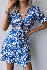 Fashion Elegant Floral Hollowed Out Strap Design V Neck A Line Dresses