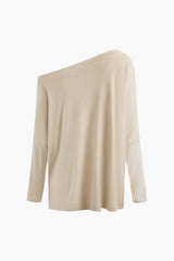 Solid Asymmetrical Long Sleeve Top And Elastic Waist Straight Leg Pants Set