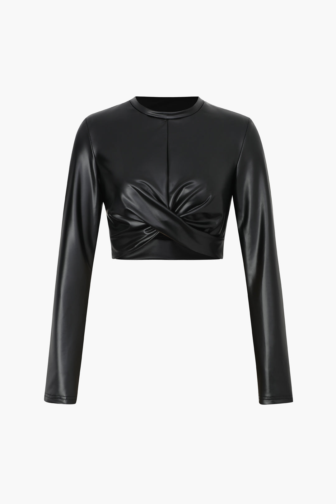 Twist Hem Faux Leather Long Sleeve Top