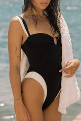 Contrast Trim U-shape Front Ruched One-Piece Swimsuit