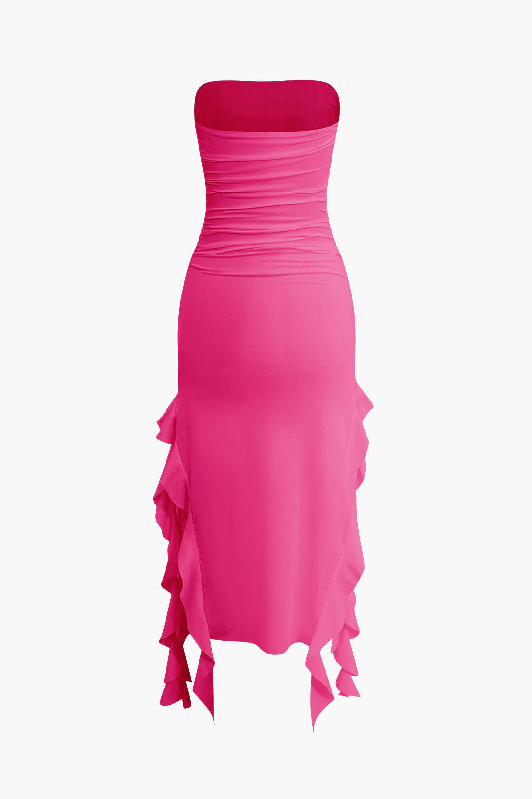 Solid Ruffle Hem Ruched Tube Maxi Dress