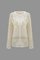 Round Neck Hollow Out Knit Cover-Up Top