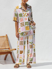 Casual Multicolor Printed Holiday Ethnic Style Top Wide Leg Pants Suit
