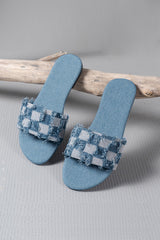 Plaid Frayed Denim Slippers