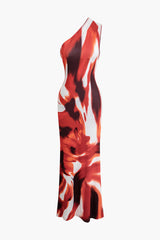 Abstract Print One Shoulder Maxi Dress