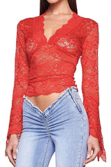 Lace V-neck Bell Sleeves Crop Top