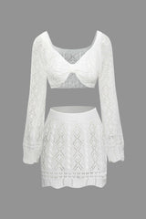 Open Knit Tie Back Crop Top And Mini Skirt Set