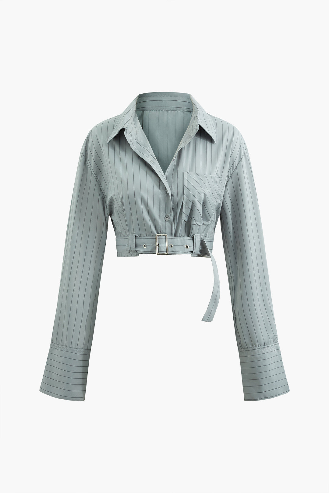 Stripe Chest Pocket Crop Shirt With Belt