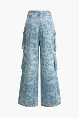 Tie Dye Multi-pocket Wide Leg Cargo Jeans