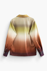 Tie Dye Satin Button Up Split Long Sleeve Shirt
