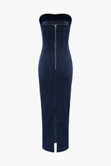 Slit Back Denim Strapless Dress
