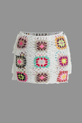 Flower Embroidery Hollow Out Knit Mini Skirt