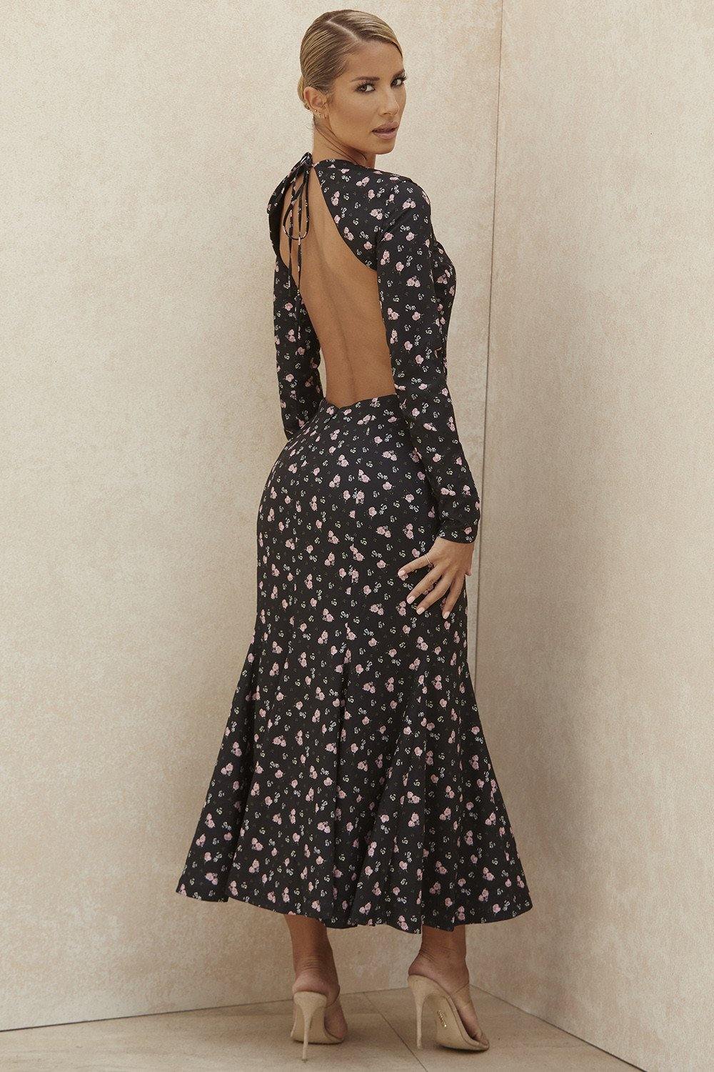 floral halter sexy slim long-sleeved dress