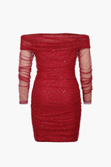 Sequins Mesh Ruched Mini Dress