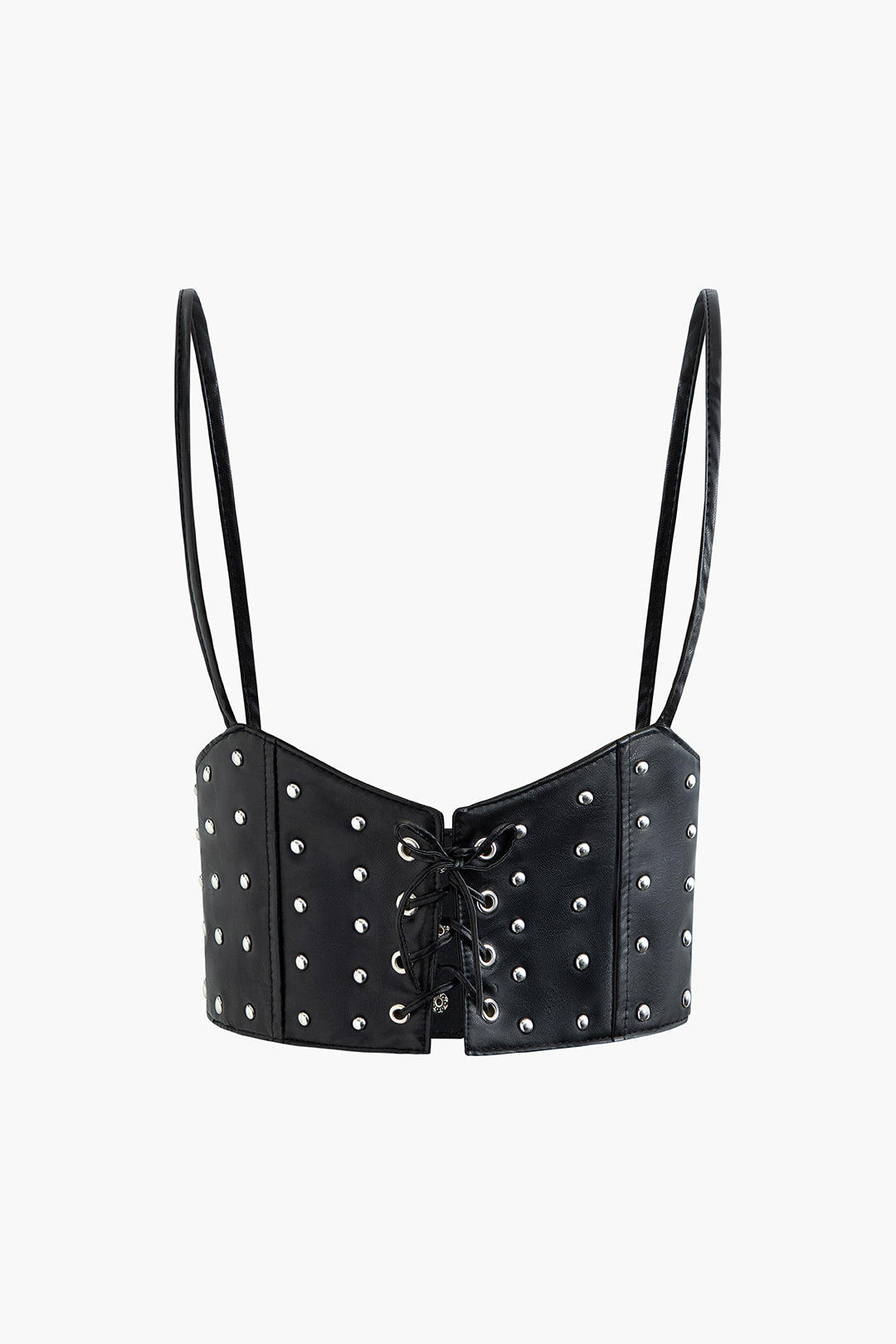 Rivet Faux Leather Eyelet Tie Corset