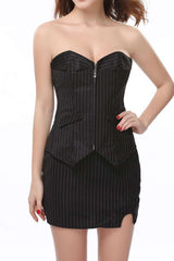 Strapless Sweetheart Neckline Pinstripe Corset Tube Top with Lace-Up Zipper