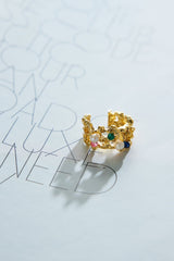 18k Gold Plated Precious Gems Ring Gold