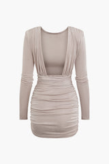 Round Neck Tie Backless Ruched Mini Dress