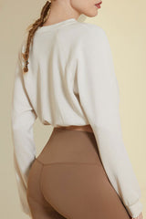 Round Neck Drawstring Hem Crop Sweatshirt