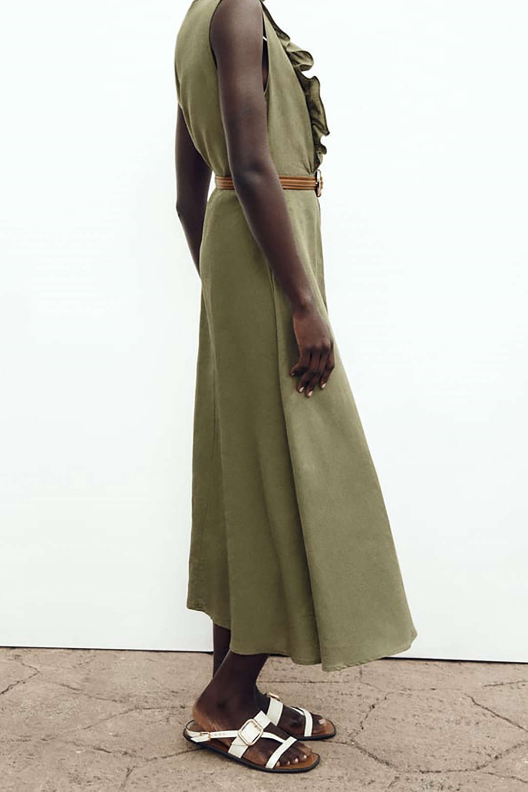 V-neck Sleeveless Frill Button Up Maxi Dress