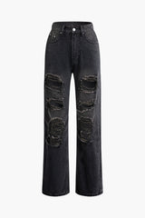 Ripped Straight Leg Jeans
