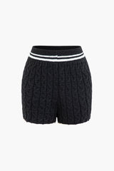 Contrast Trim V-neck Knit Top And Shorts Set