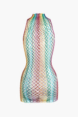 Rainbow Fishnet Mock Neck Tank Cover Up