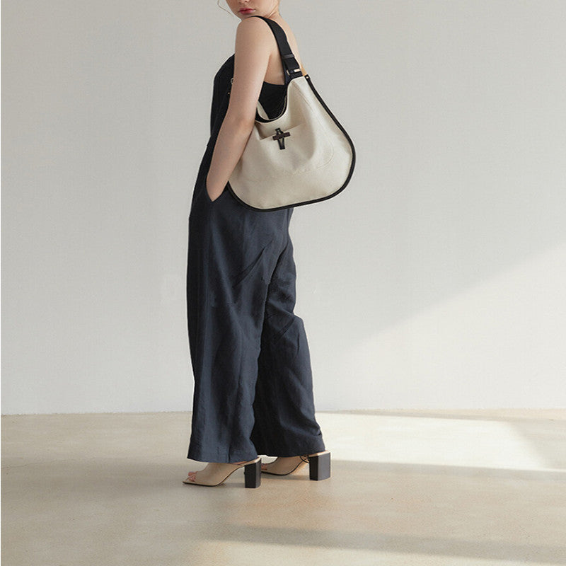 Black Trim Round Canvas Tote Bag