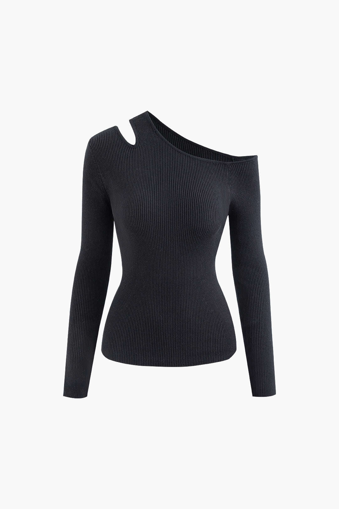 Asymmetric Cut Out Long Sleeve Rib Knit Top