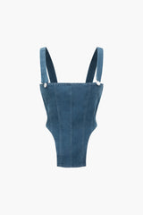 Denim V-Shaped Cami Top And Button Mini Skirt  Set