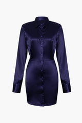 Satin Button Down Shirt Dress