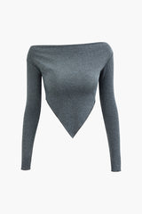 Asymmetric Rib Knit V-Hem Long Sleeve Top