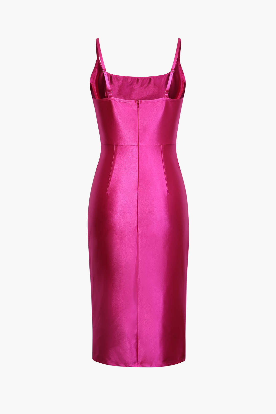 Satin Square Neck Slit Midi Dress