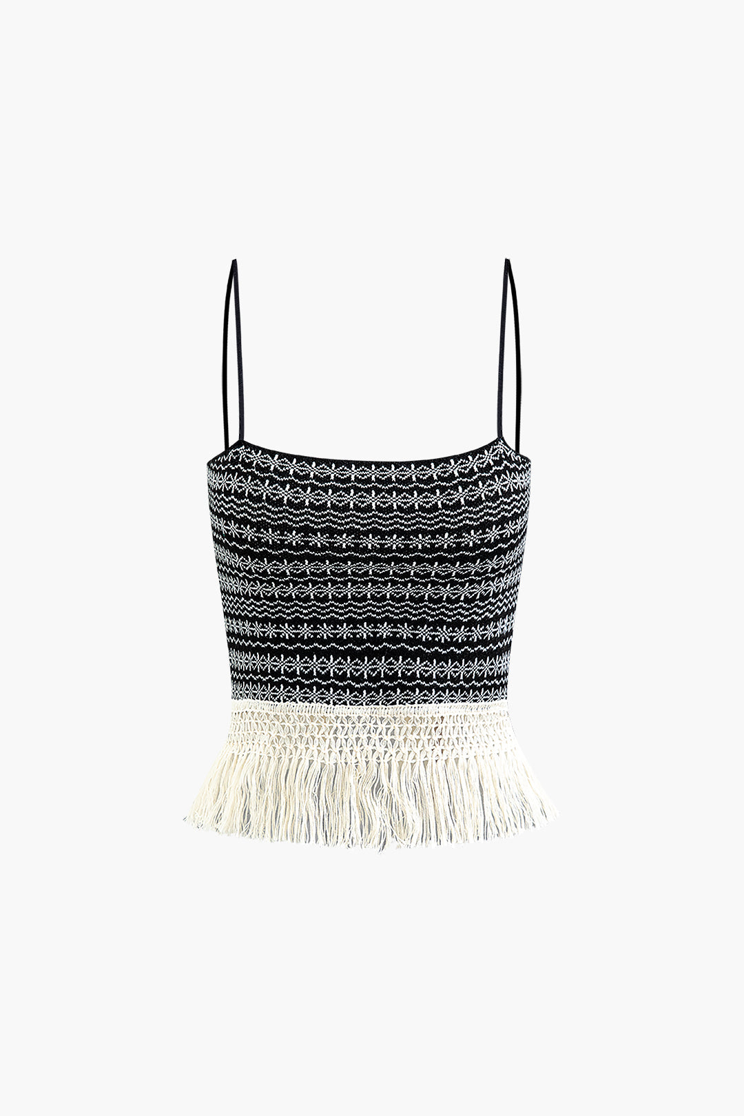 Snowflake Pattern Zip Up Fringe Hem Cami Top