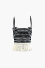 Snowflake Pattern Zip Up Fringe Hem Cami Top