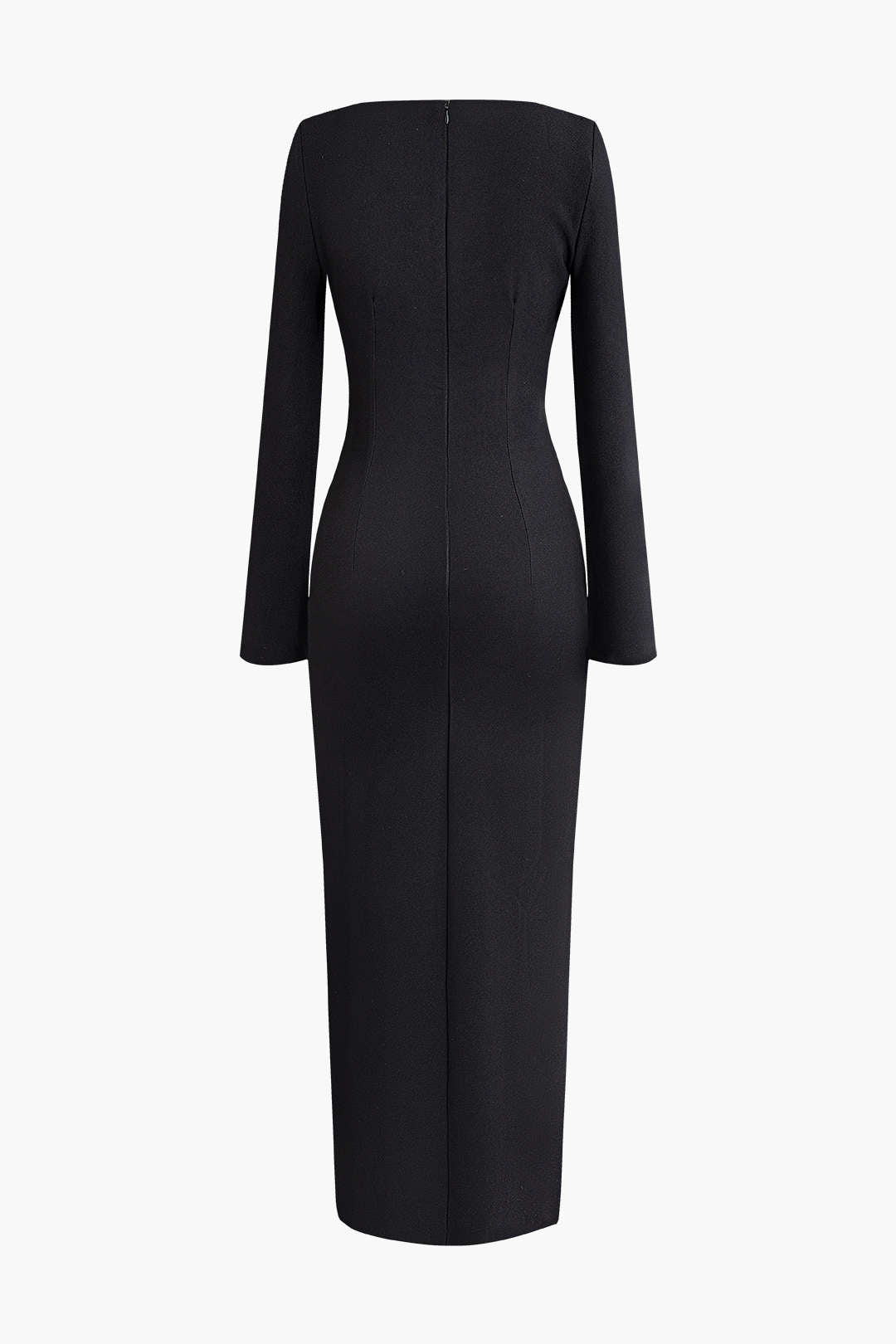 Asymmetrical Long Sleeve Zipper Slit Maxi Dress