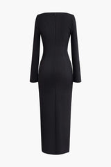 Asymmetrical Long Sleeve Zipper Slit Maxi Dress