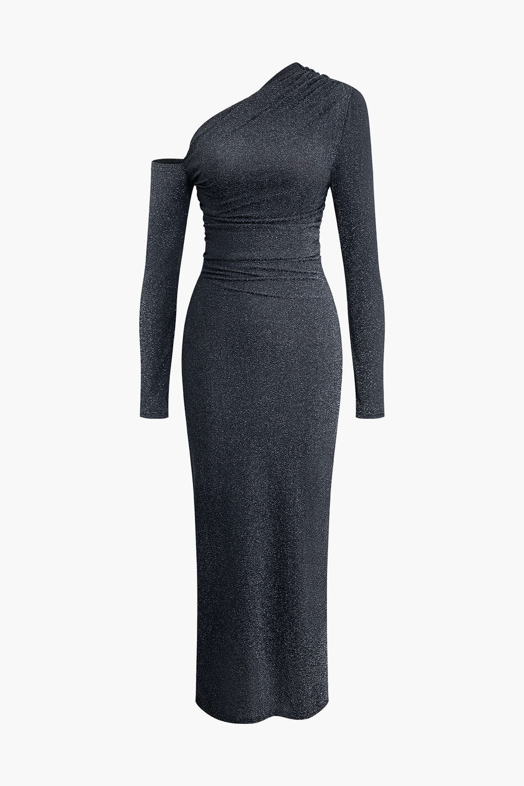 Glitter Asymmetrical Long Sleeve Fitted Maxi Dress