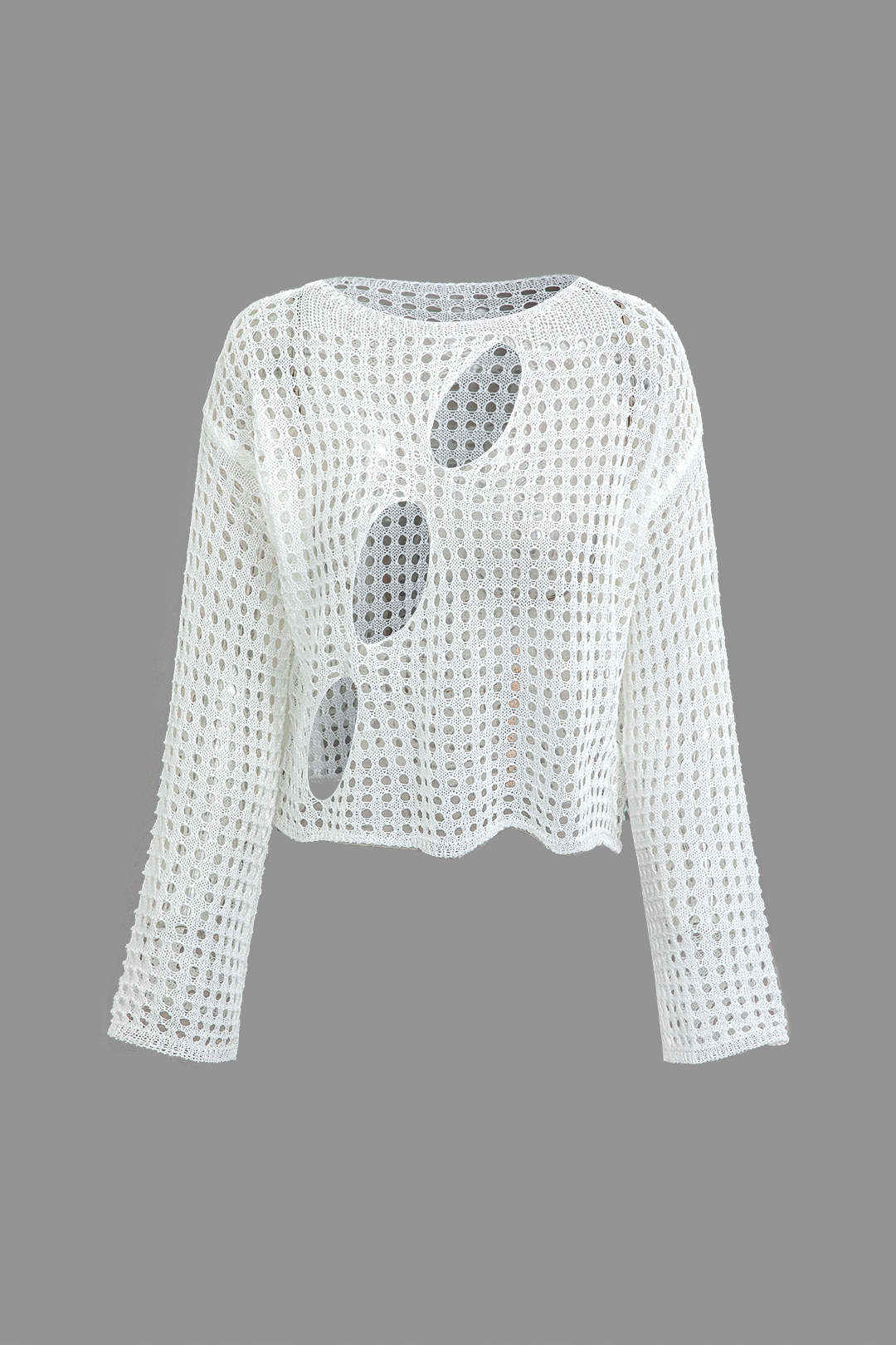 Hollow Out Cut Out Long Sleeve Knit Cover-Up Top