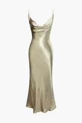 Cowl Neck Backless Satin Maxi Dress