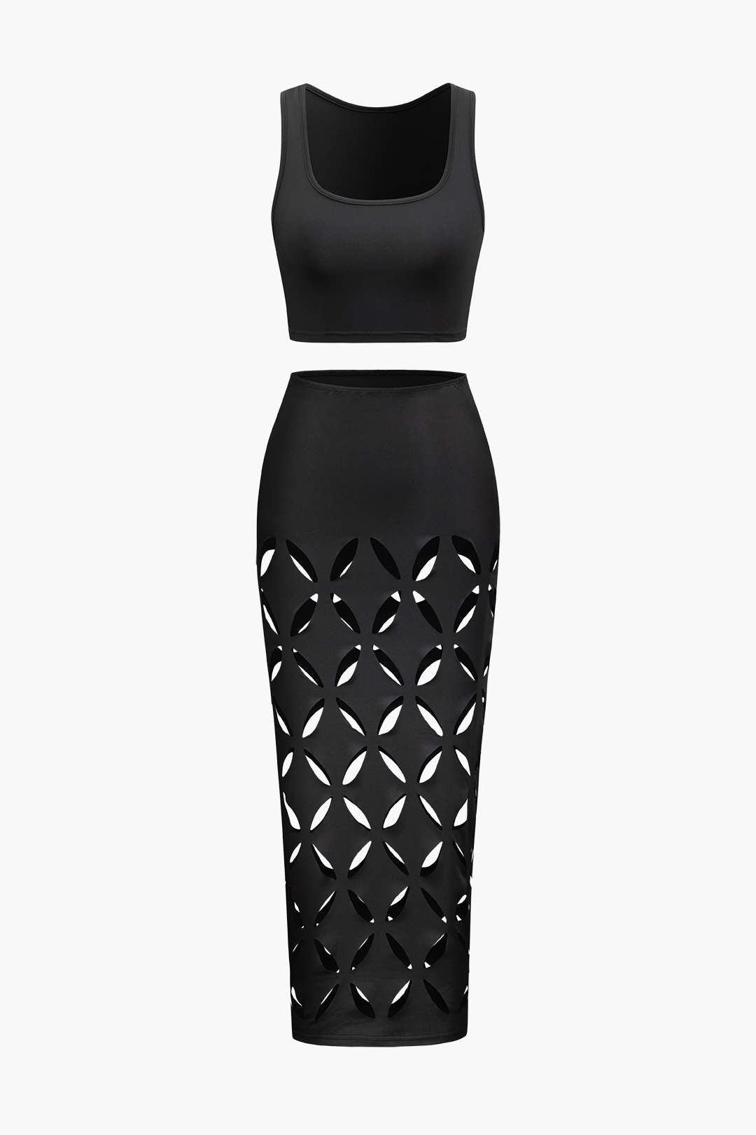 U-neck Cami Top And Cut Out Maxi Skirt Set