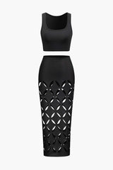 U-neck Cami Top And Cut Out Maxi Skirt Set