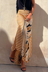 Abstract Print Pleated Maxi Skirt