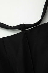 Long Sleeve Halter Tie Crop Top And Wide Leg Pants Set
