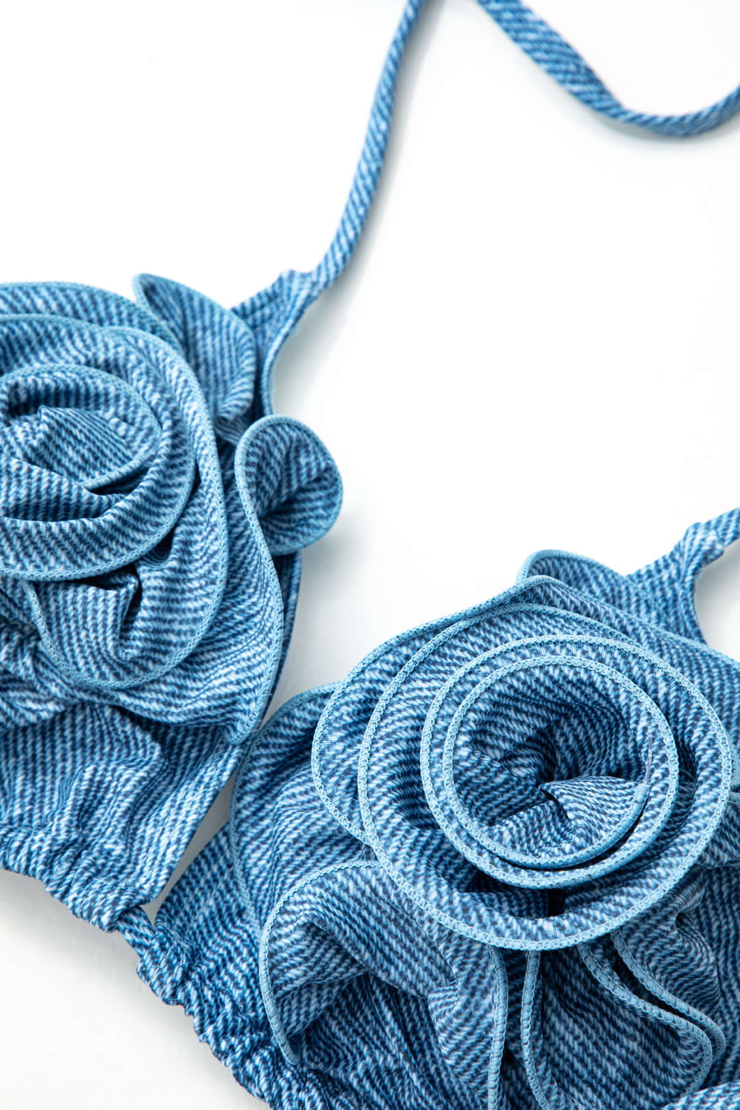 3D Flower Denim Halter Bikini Set